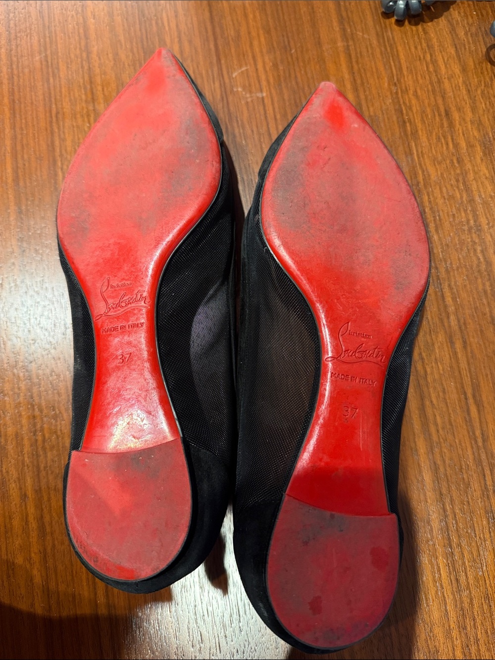 Christian Louboutin Black Mesh & Suede Pointed Toe Flats - Picture 2 of 4